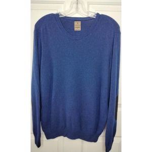 Abdullah Kigili Exclusive Cut Cashmere Blend Sweater 2XL Blue Elbow Patches